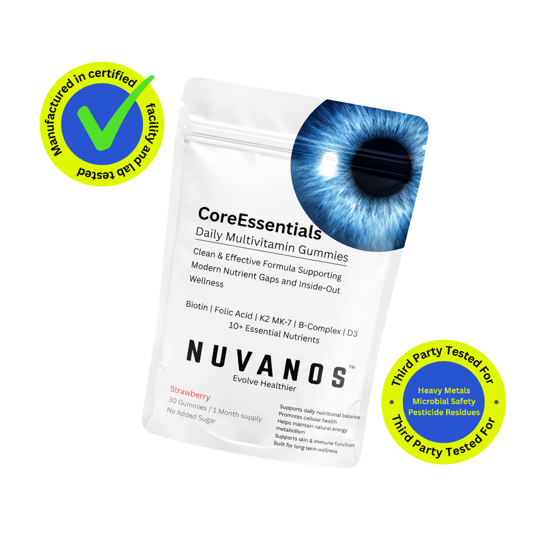 NUVANOS CoreEssentials daily multivitamin gummies with Vitamin B12 Vitamin D3 Biotin and essential nutrients
