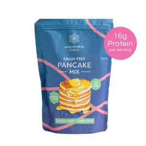 Atmosphere Studio Grain-Free Pancake Mix 300g pack with 16g protein per serving, gluten-free and dairy-free pancake premix
