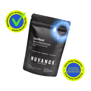 NUVANOS ZenRest natural sleep gummies pouch with Ashwagandha, Magnesium Glycinate, L-Theanine and Chamomile