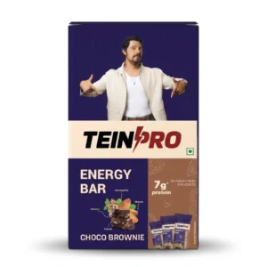 TeinPro Energy Bar- Choco Brownie (Pack of 4), Soy Protein, 7g Protein, 6g Fibre, Granola, Hazelnuts & Chia Seeds, Vitamin B12 & B6, Ashwagandha & Rosemary Extract, 0 Added Sugar, Trans-Fat Free, 100% Vegetarian, 160g