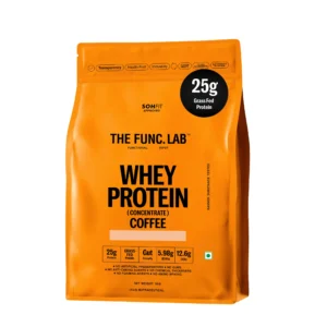 The Func. Lab Whey Protein Concentrate | 1kg | 4 Flavours | Grass‑Fed, 25g-26g Protein, 6.11g BCAA per Scoop | High Protein Supplement for Muscle Growth, Digestion and Absorption Support