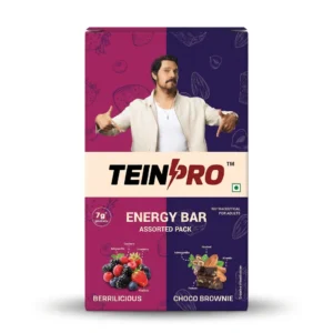 TeinPro Energy Bar- Berrilicious & Choco Brownie (Pack of 6), Soy Protein, 7g Protein, 6g Fibre, Granola, Real Berries, Nuts, Seeds & Cocoa, Vitamin C, D2, E, B12 & B6, Ashwagandha & Rosemary Extract, 0 Added Sugar, Trans-Fat Free, 100% Vegetarian, 240g