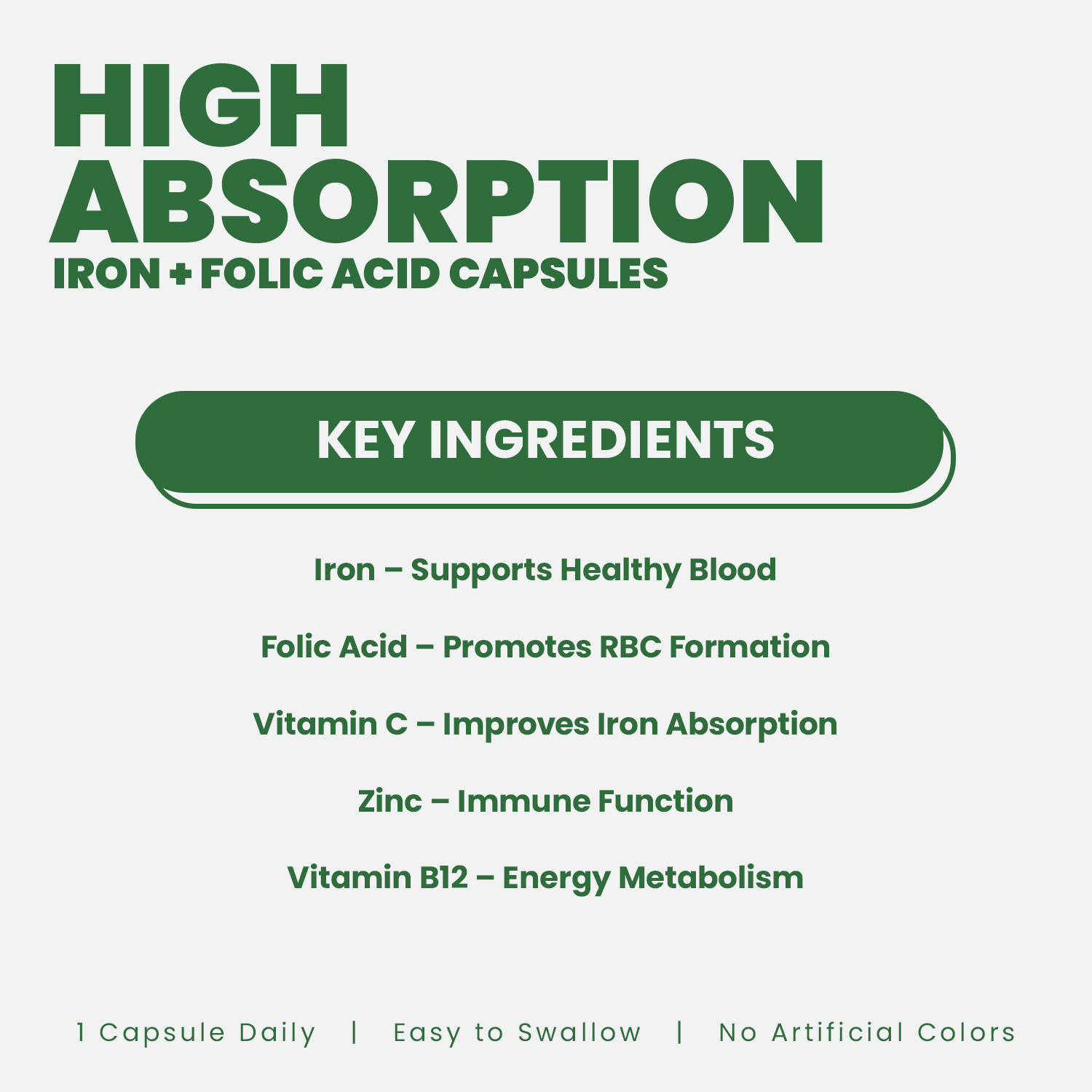 Leeforia Iron with Folic Acid & Vitamin B12 for Women & Men | Hemoglobin Booster | Energy & Anemia Support | 30 Veg Capsules - Image 5