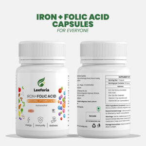Leeforia Iron with Folic Acid & Vitamin B12 for Women & Men | Hemoglobin Booster | Energy & Anemia Support | 30 Veg Capsules