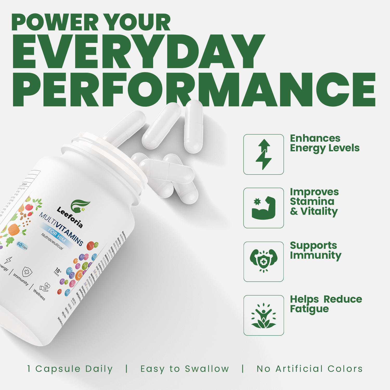 Leeforia Multivitamins for Him, Vitamin B12, Zinc - Immunity & Strong Bones, 30 Capsules - Image 5