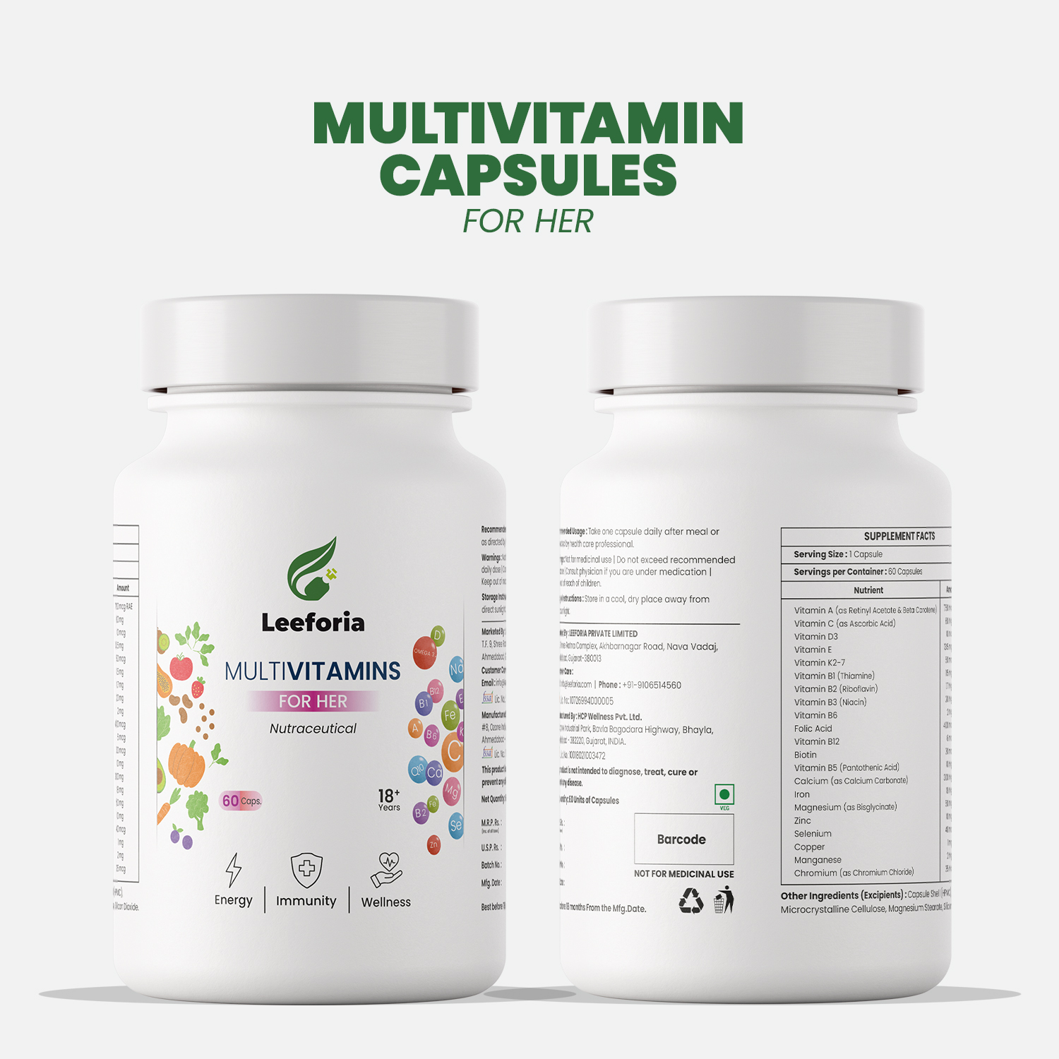 Leeforia Multivitamin for Women | 100% Plant, Non-Synthetic | With Biotin, Zinc, Vitamin C, D3 for Immunity, Hair, Skin, Bones & Overall Wellness | 60 Capsules - Image 7