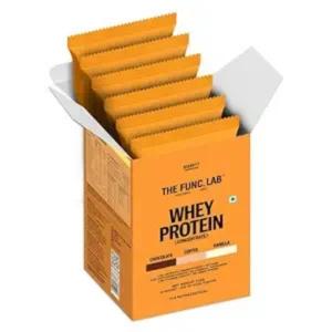 The Func. Lab Whey Protein Concentrate | 6 Sachets(35g Each) | Grass‑Fed, 25-26g Protein per Scoop | High Protein Supplement with Digestive Enzyme for better Absorption