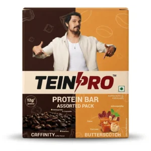 TeinPro Assorted Protein Bar- Caffinity & Butterscotch (Pack of 6), 12g Protein, High in Fibre, Ashwagandha & Chamomile Extract, 0 Added Sugar, Trans-Fat Free, 100% Vegetarian, 240g