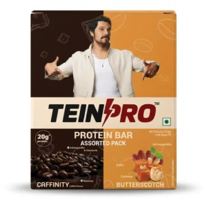 TeinPro Assorted Protein Bar- Caffinity & Butterscotch (Pack of 6), 20g Protein, High in Fibre, Ashwagandha & Chamomile Extract, 0 Added Sugar, Trans-Fat Free, 100% Vegetarian, 360g