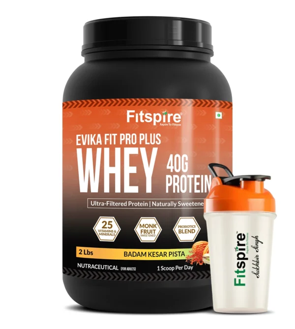 Fitspire EVIKA Fit Super Pro Plus Whey Protein Badam Kesar Pista Flavor Bottle with Shaker