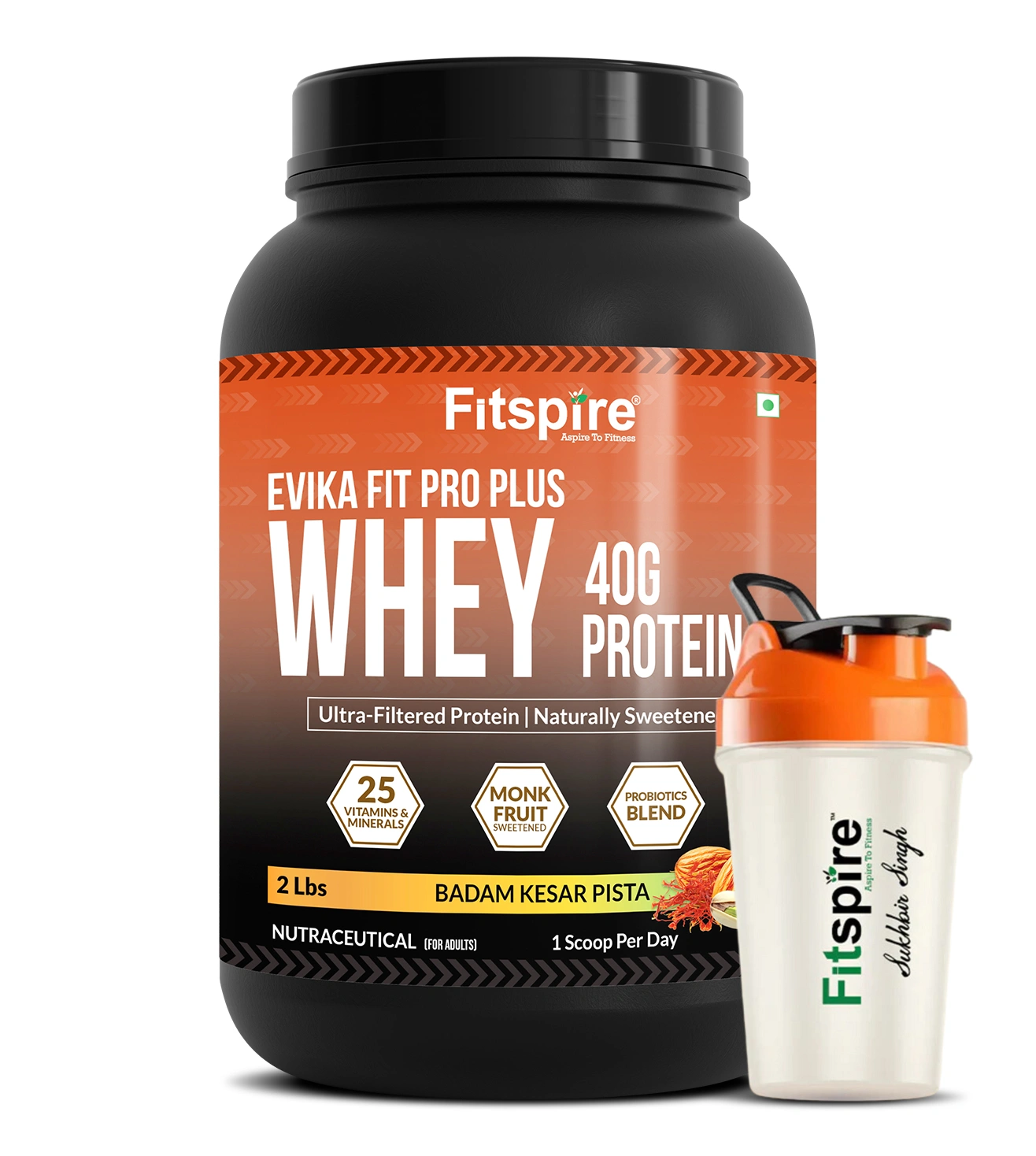 Fitspire EVIKA Fit Super Pro Plus Protein Powder Supplement with Shaker Combo | Badam Kesar Pista Flavor | Supports Gym Performance & Muscle Recovery