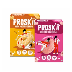 PROSKII Plant-Based Protein Cereal Rings Assorted Pack - Mango Munch & Strawberry Swirl Combo | 100% Vegan Breakfast Cereal, Gluten-Free, No Preservatives, 0g Added Sugar
