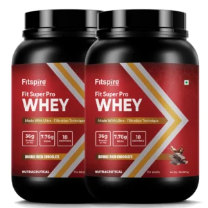 Fitspire Fit Super Pro Whey Protein Powder (Pack of 2, Double Rich Chocolate) | Advanced Formula for Muscle Growth & Post-Workout Recovery