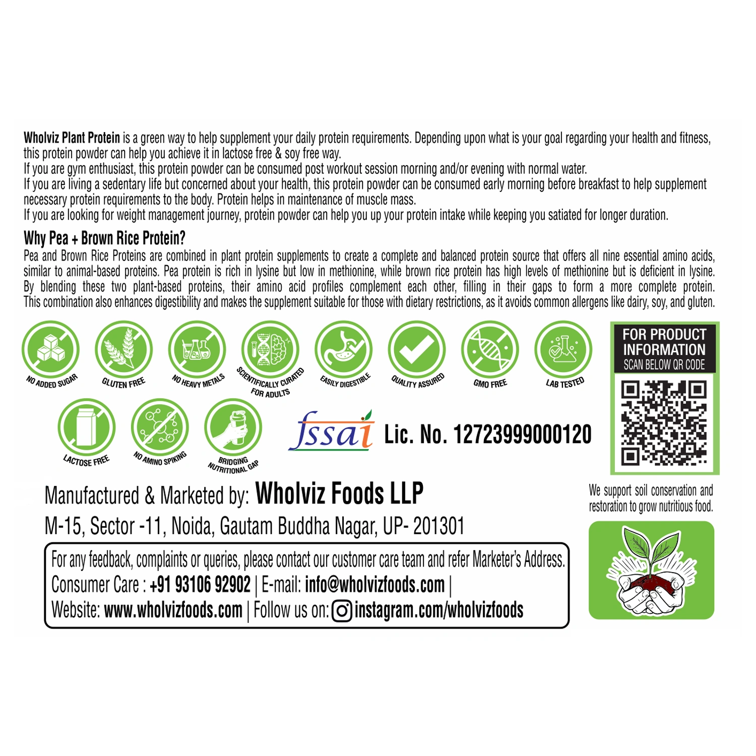 Wholviz Foods Plant Protein Chocolate 500g | Pea & Brown Rice Protein | Vegan Protein | 24g Protein Per Serving - Image 6