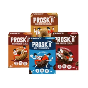 PROSKII 38g Plant Protein Cereal Combo - Pack of 4 | No Added Sugar, Gluten-Free | Chocolate, Mocha & Peanut Butter Breakfast Cereal