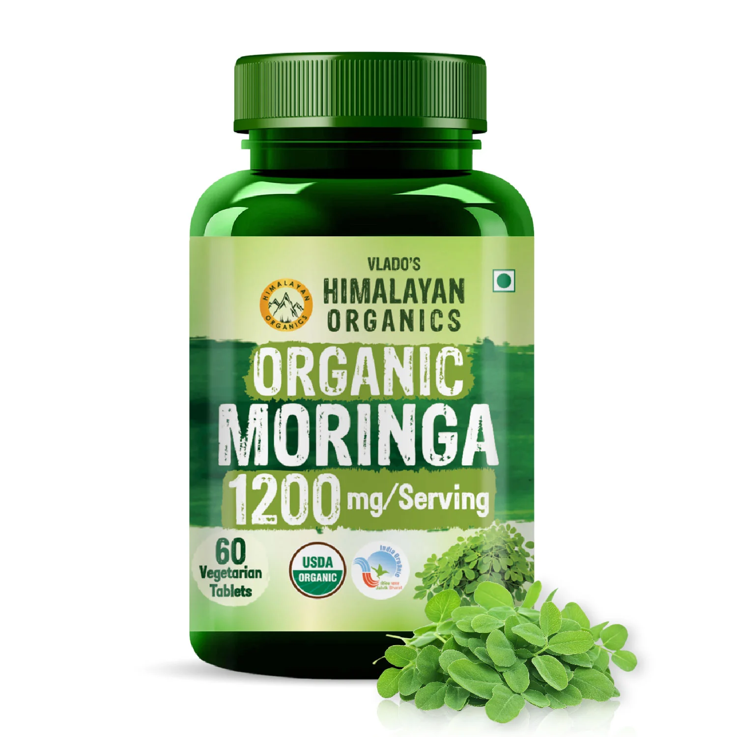 Vlado's Himalayan Organics Moringa 1200mg Tablets Green Bottle