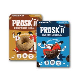 PROSKII High Protein Breakfast Cereal Combo Pack | Honey Crunch & Double Chocolate | 38g-38.23g Plant Protein, 0g Added Sugar | Golden Honey Glaze & Rich Cocoa Crunch