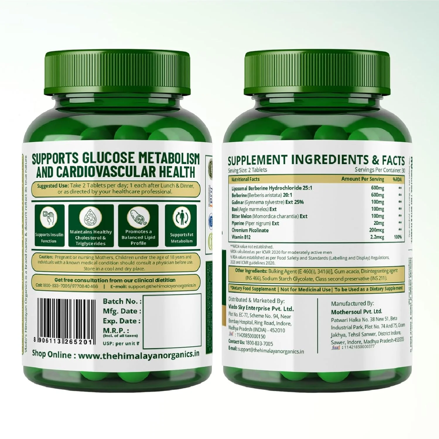 Vlado Himalayan Organics Berberine HCL tablets