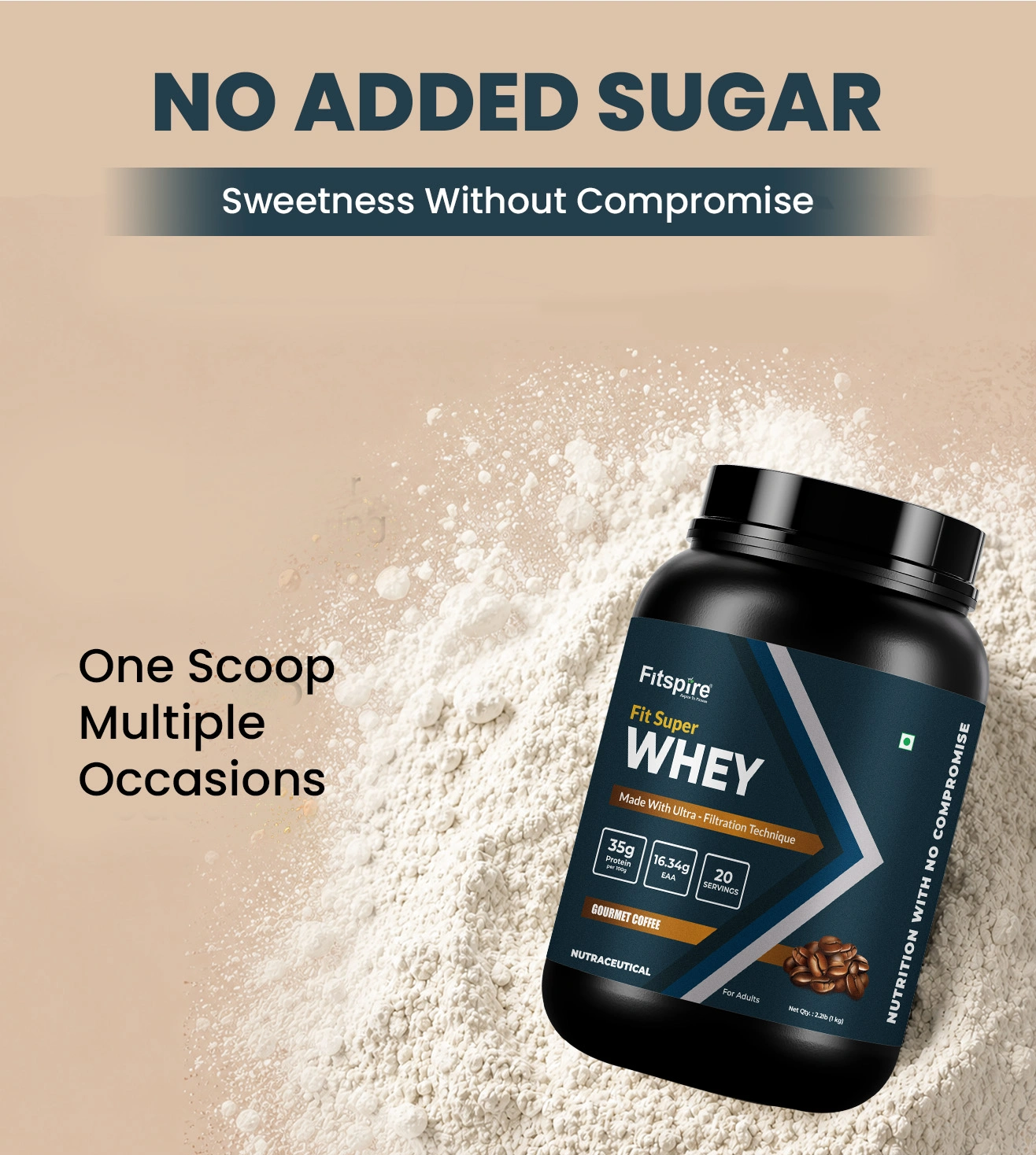 Fitspire Super Fit Whey Protein Powder 1 kg Supplement with Shaker Combo | Gourmet Coffee Flavor | Zero Added Sugar Formula with Digestive Enzymes for Better Absorption - Image 11