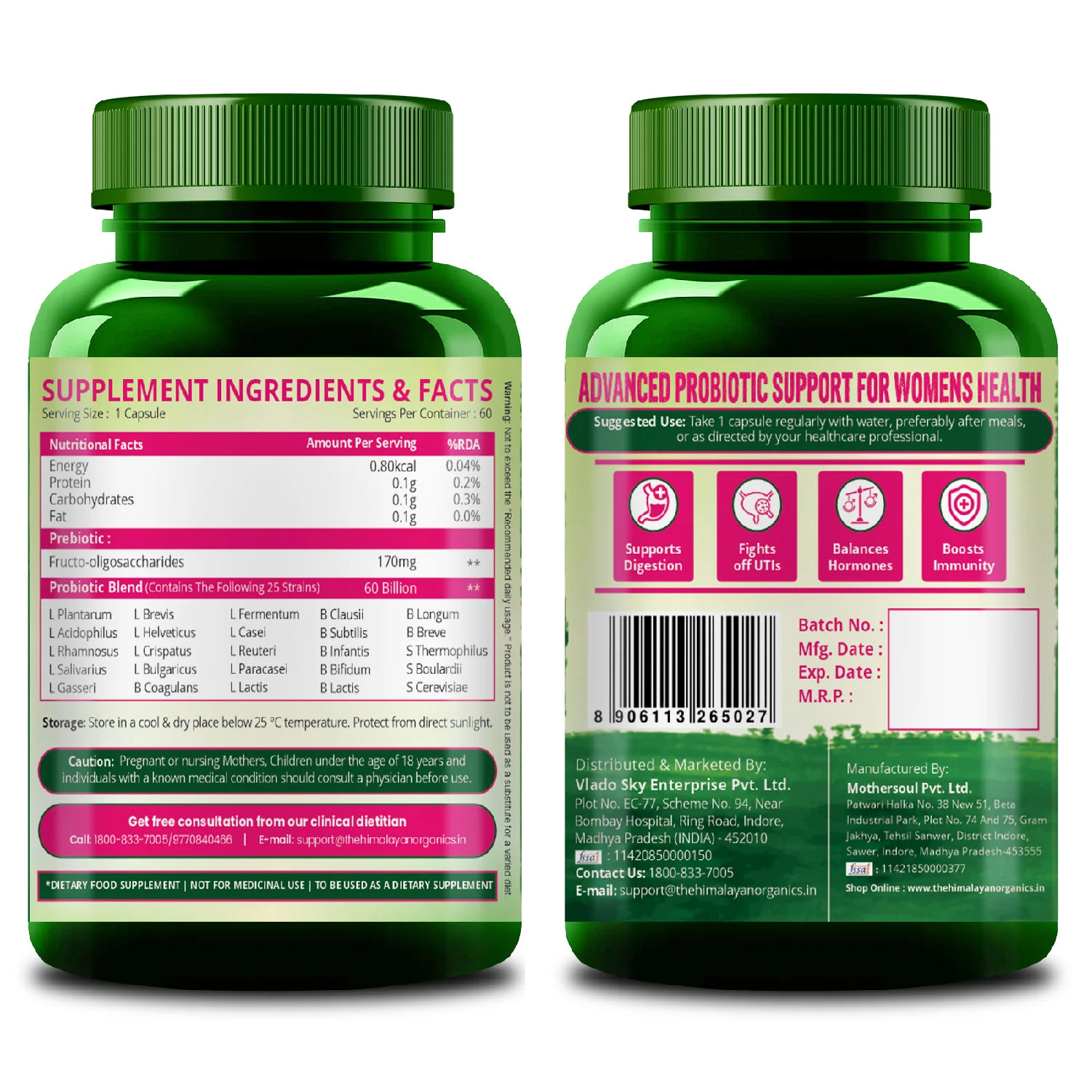 Vlado Himalayan Organics Probiotics 60 Billion CFU Women Supplement Bottle