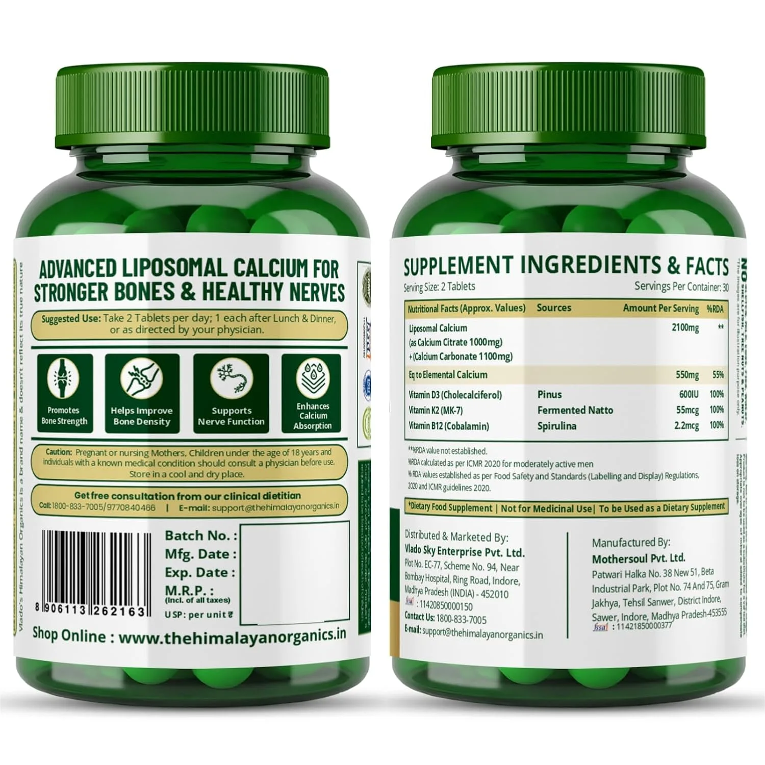 Vlado Himalayan Organics Liposomal Calcium 2100mg Bottle Label