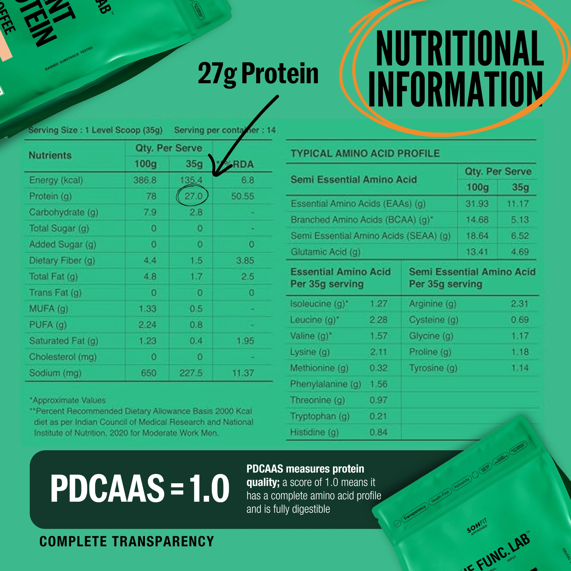 Plant Protein Coffee Flavour 1 kg 27g Protein Scoop