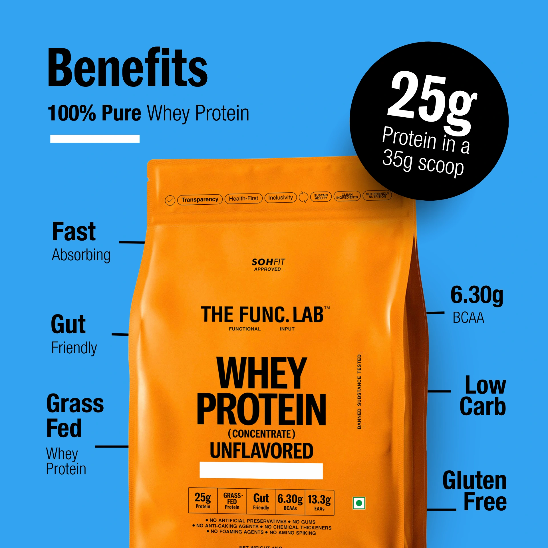 Grass-Fed Whey Protein Concentrate 25g Protein per Scoop