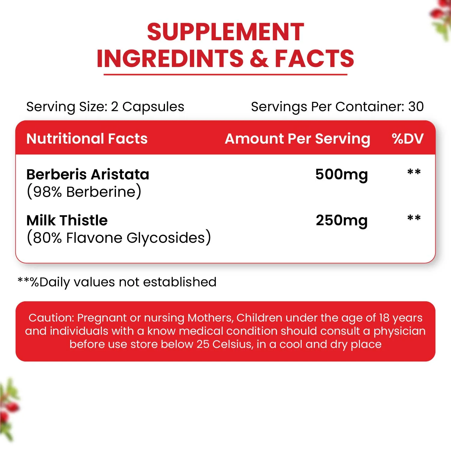 Berberine 98 milk thistle liver support capsules