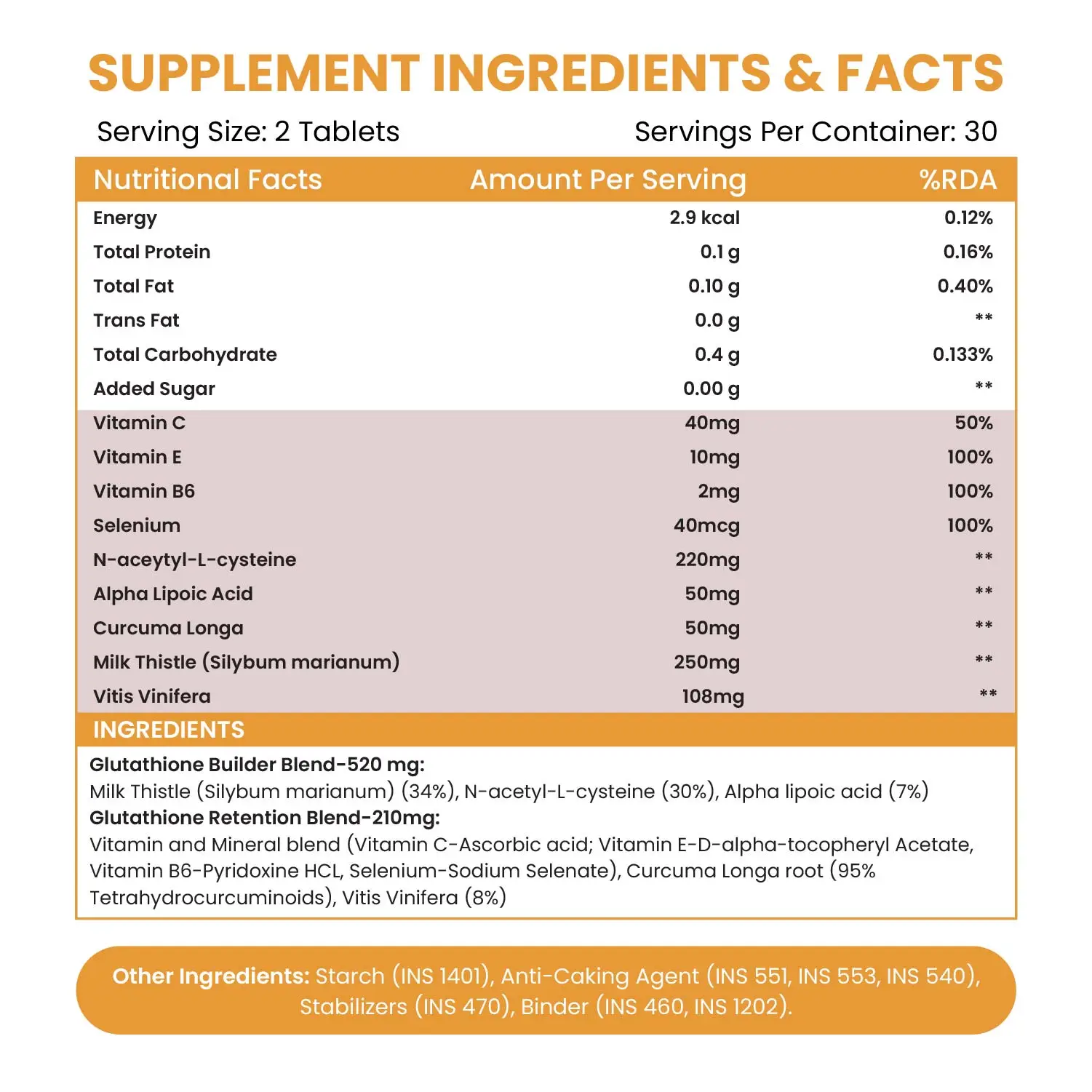 Glutathione supplement with Vitamin C E B6