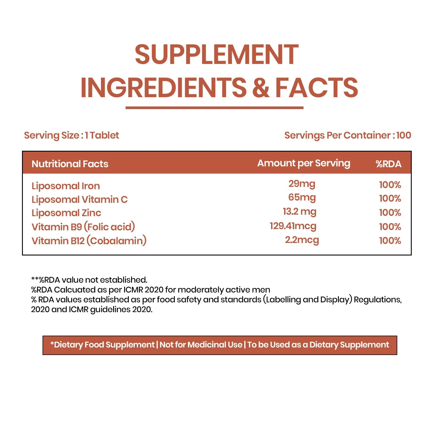Vlado's Himalayan Organics Liposomal Iron Supplement Nutrition Facts Label