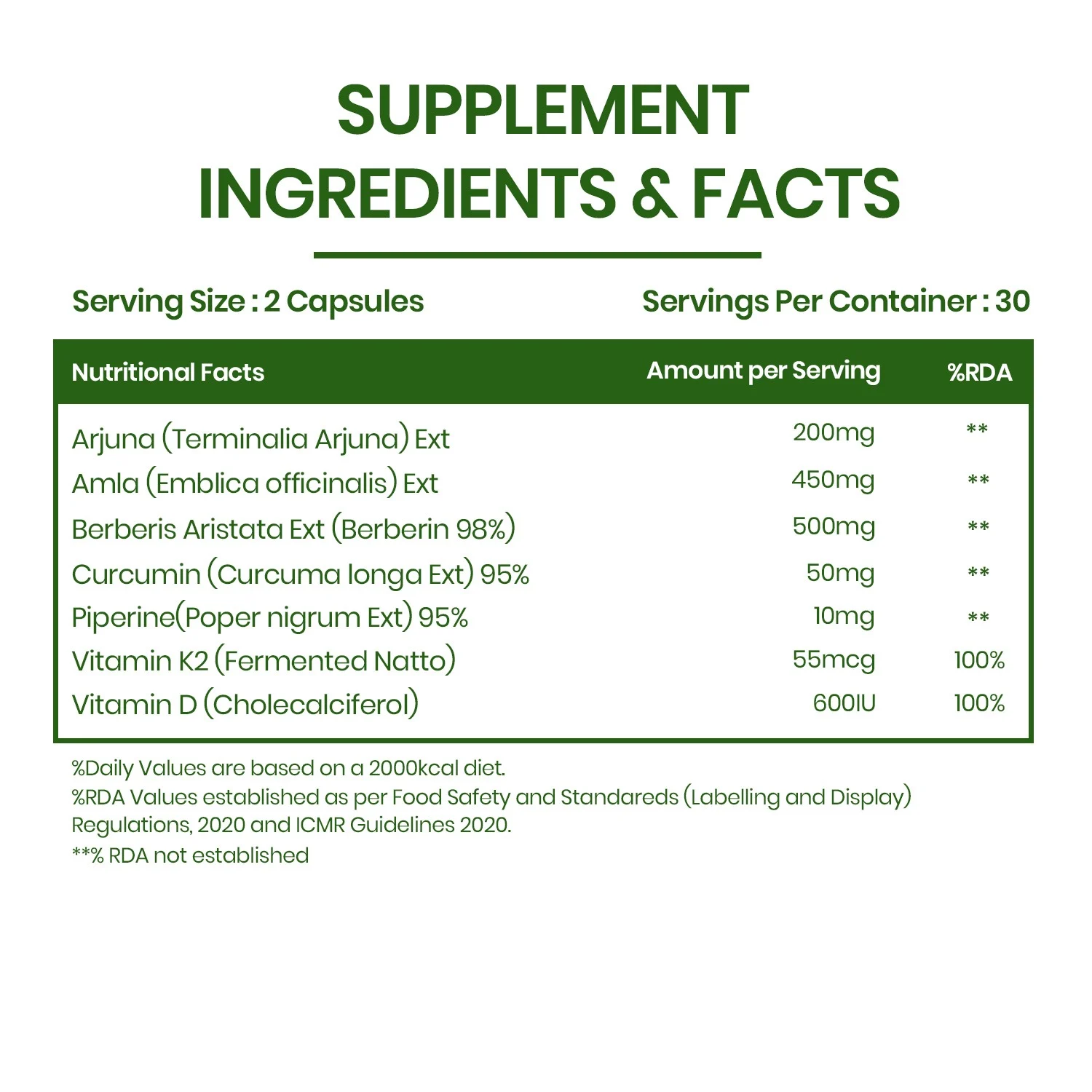 Vlado Himalayan Organics Cholesterol Control Supplement Nutrition Facts Label