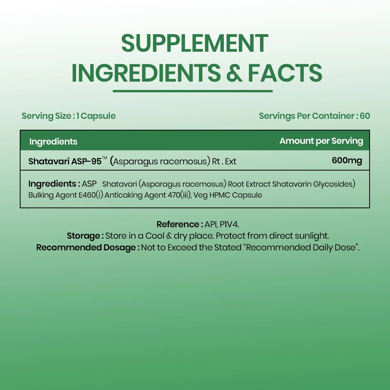 Vlado Himalayan Organics Shatavari Extract Supplement Nutrition Facts Label