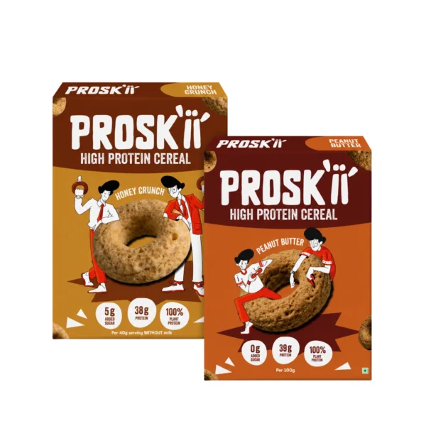 PROSKII High Protein Breakfast Cereal Combo Pack | Peanut Butter & Mocha Madness | 38g-39g Plant Protein, 0g Added Sugar