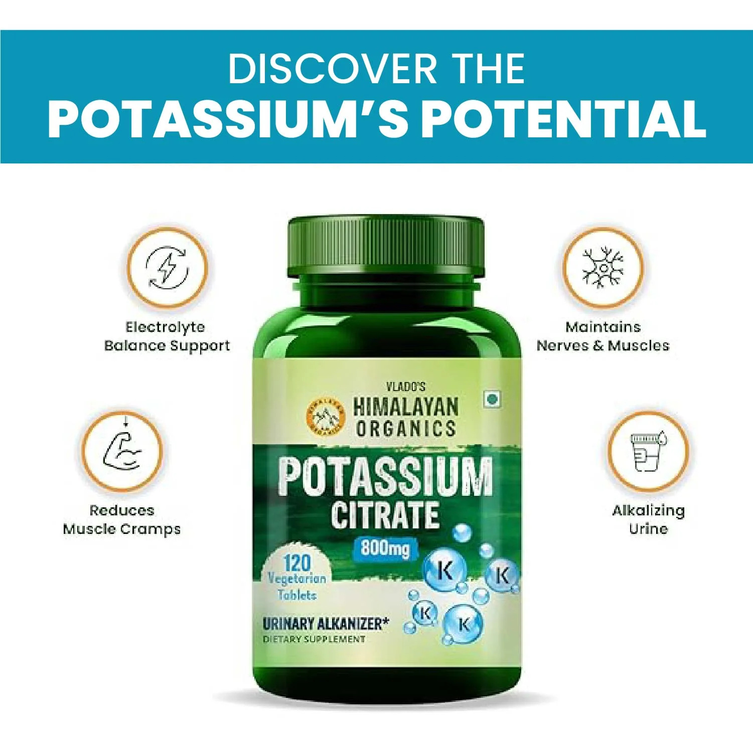 Potassium citrate supplement for nerve muscle joint health