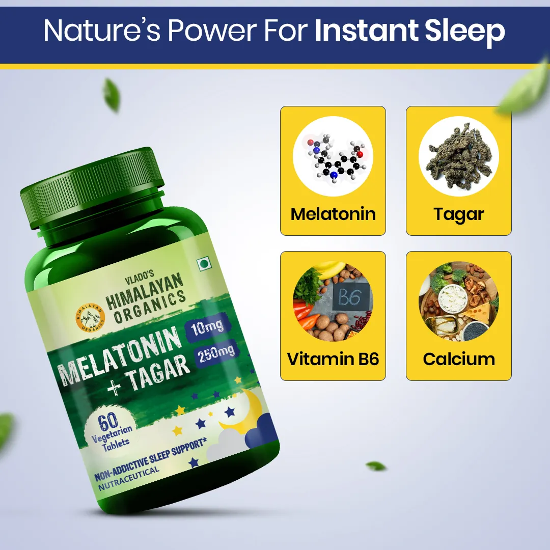 Vlado’s Himalayan Organics Melatonin Tagar Supplement Bottle