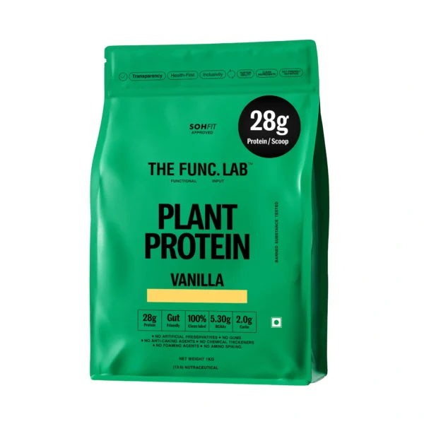 Plant protein powder in vanilla flavor, 28g protein per scoop
