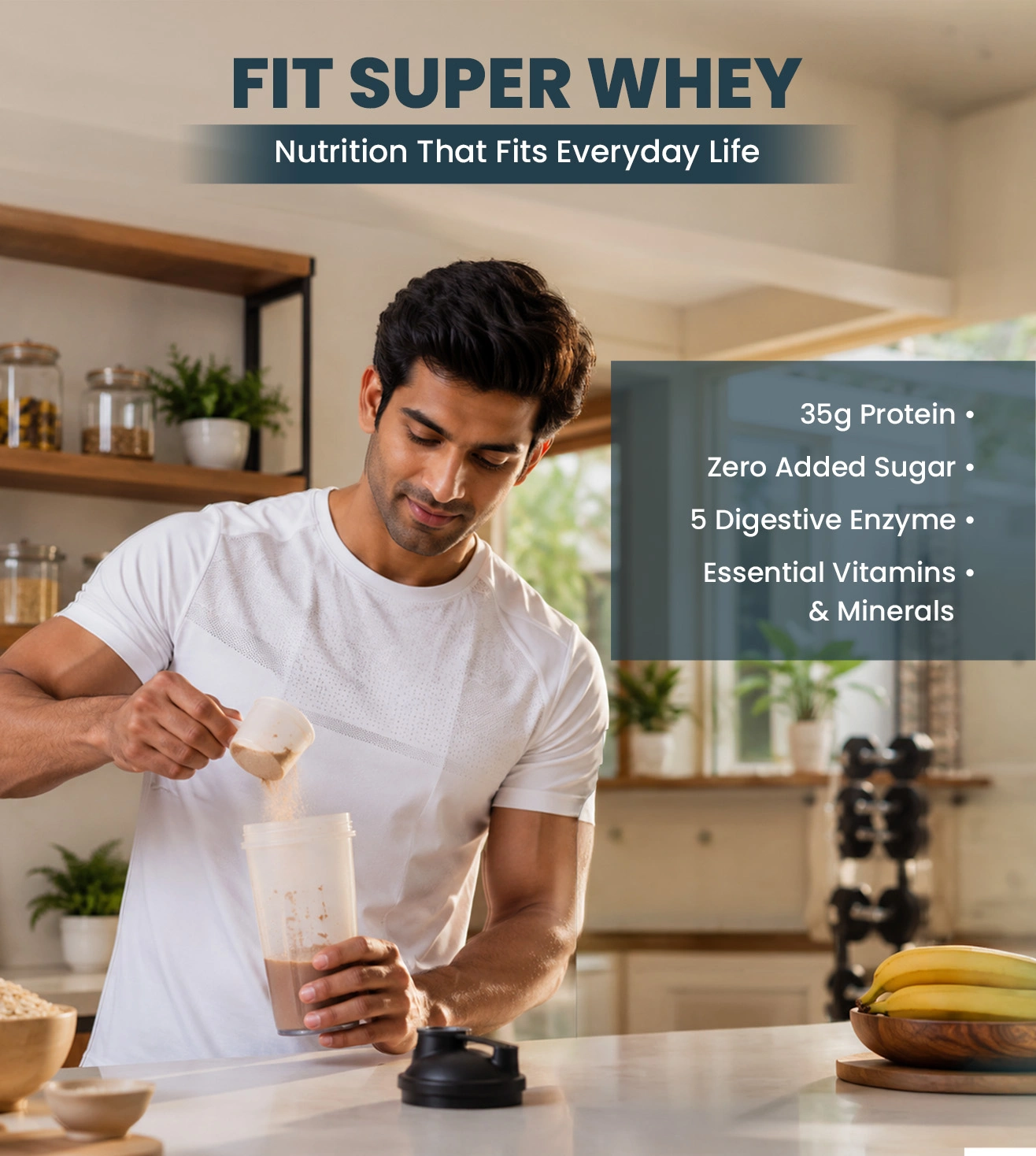 Fitspire Super Fit Whey Protein Powder 1 kg Supplement with Shaker Combo | Gourmet Coffee Flavor | Zero Added Sugar Formula with Digestive Enzymes for Better Absorption - Image 7