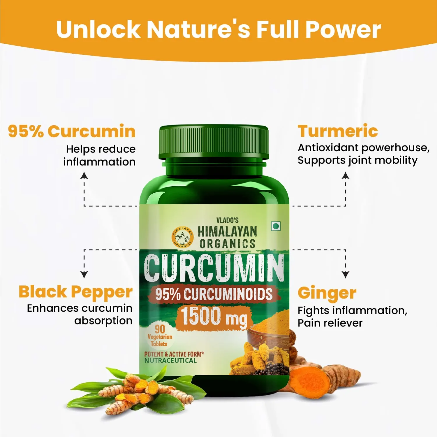 Vlado Himalayan Organics Curcumin 95% Curcuminoids 1500mg Tablets