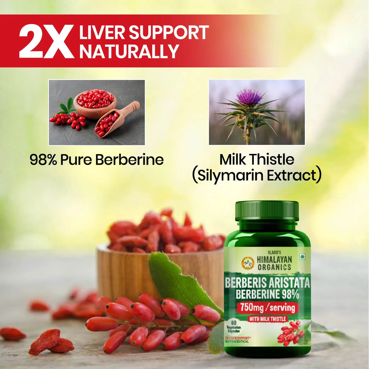 Berberine capsules with milk thistle