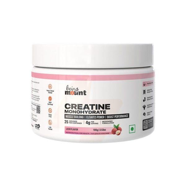 BeingMount Creatine Monohydrate Litchi Flavor 100g Jar
