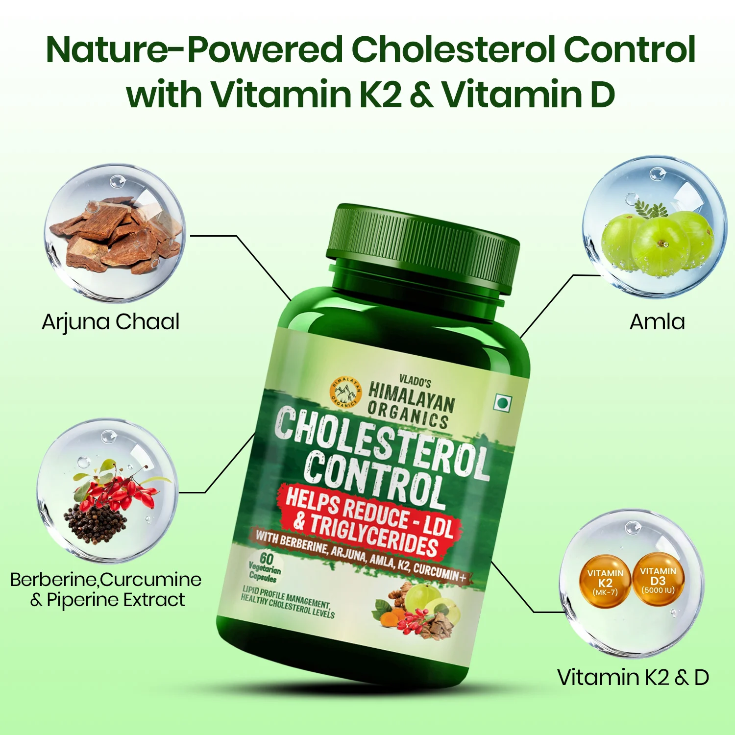 Vlado Himalayan Organics Cholesterol Control Capsules with Arjuna Amla