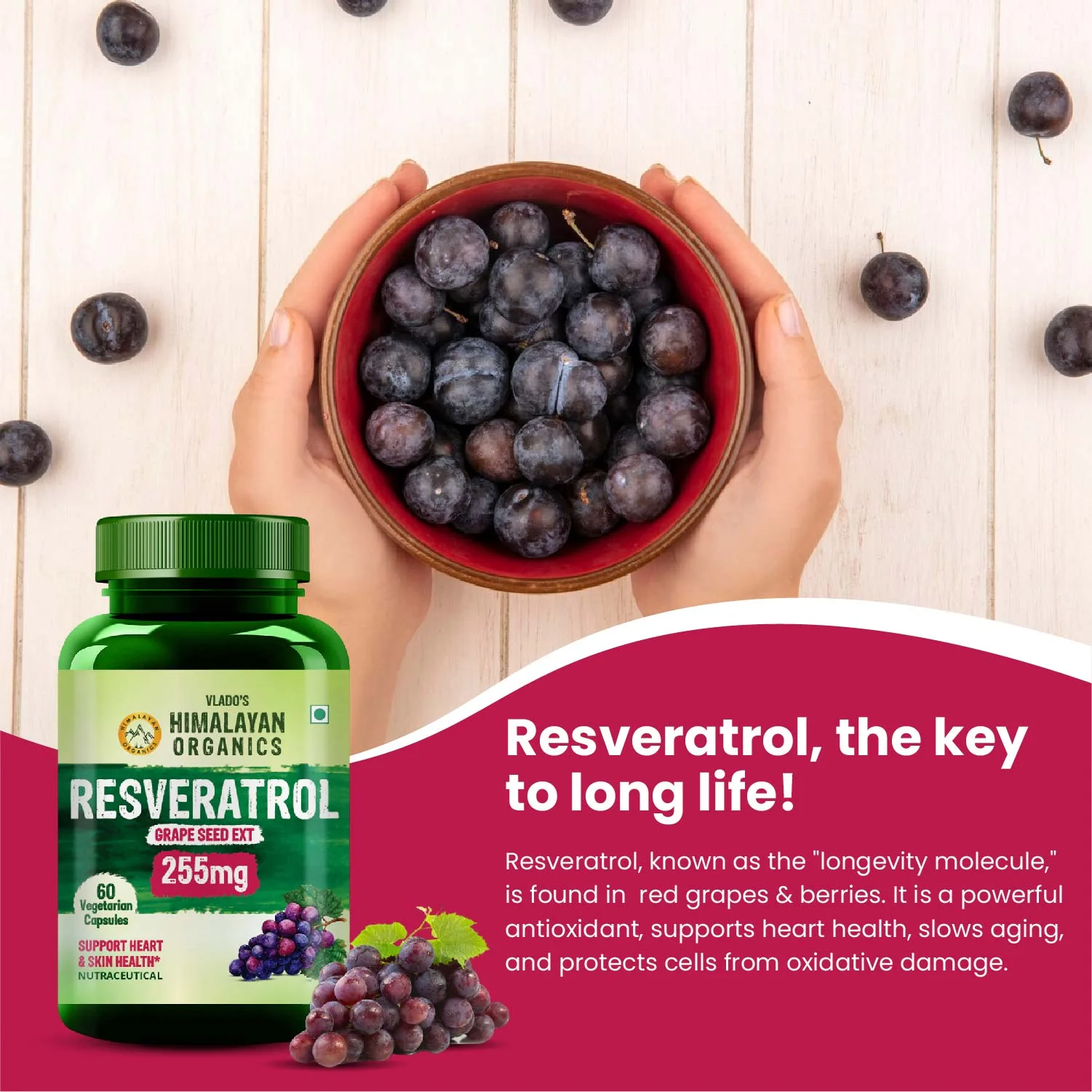 Resveratrol capsules with grape seed extract