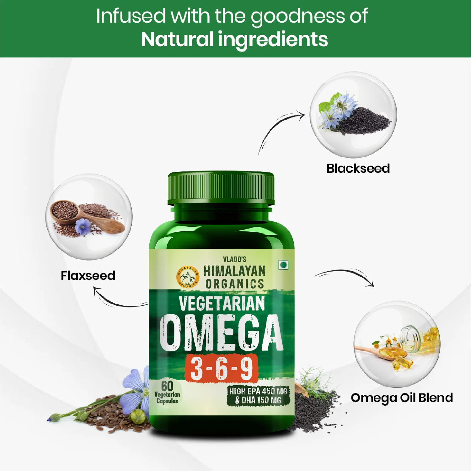 Vegetarian Omega 3 6 9 supplement capsules