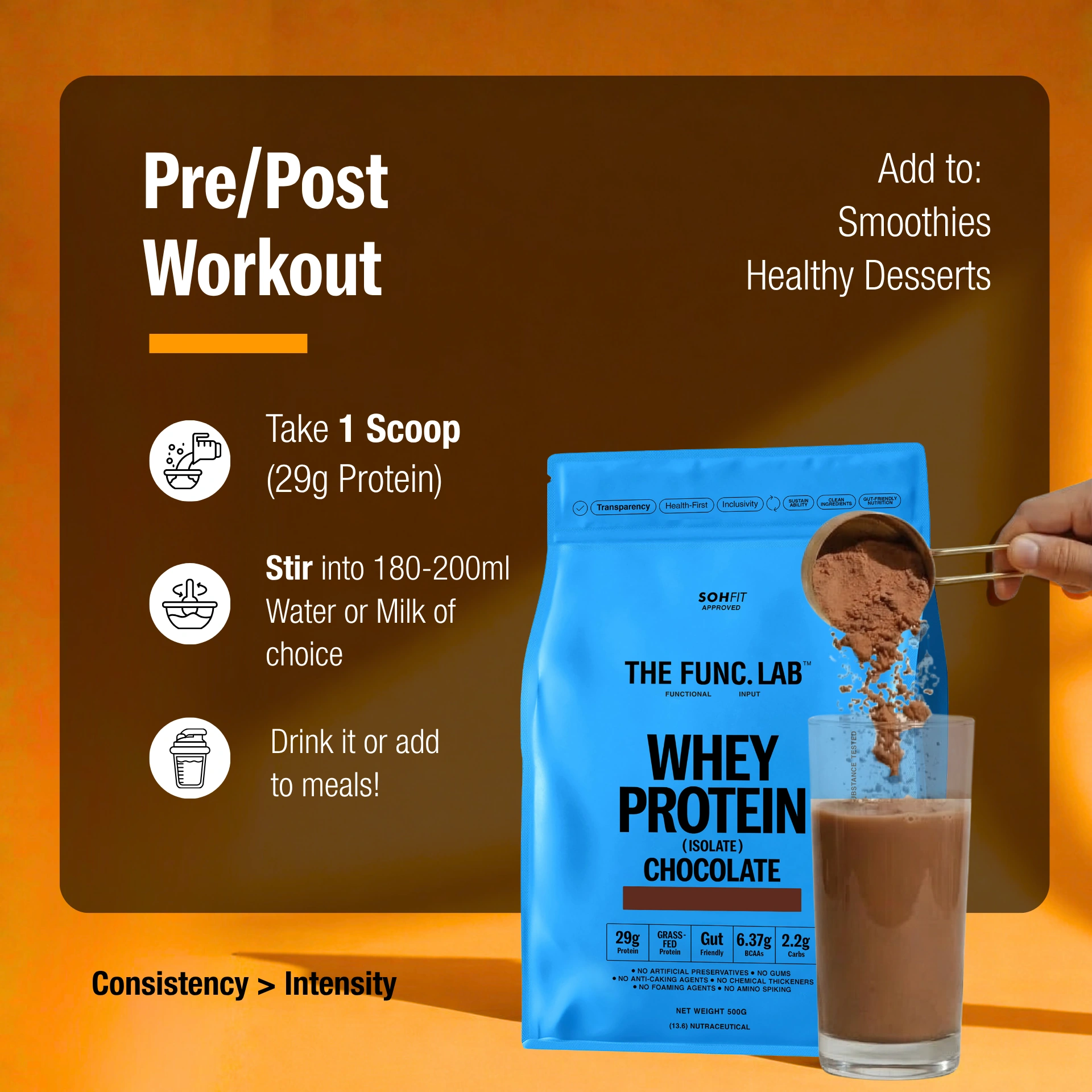 Grass-Fed Whey Protein Isolate 500g Chocolate Flavour