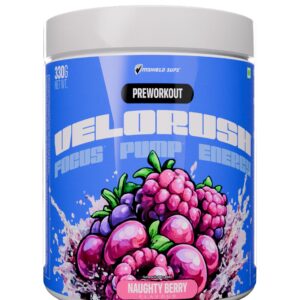 Mshield Sups VeloRush Pre-Workout Powder | Energy, Focus, Pump & Endurance Formula with Caffeine | L-Theanine, L-Tyrosine & Bioperine | 30 Servings (Naughty Berry, 330g)