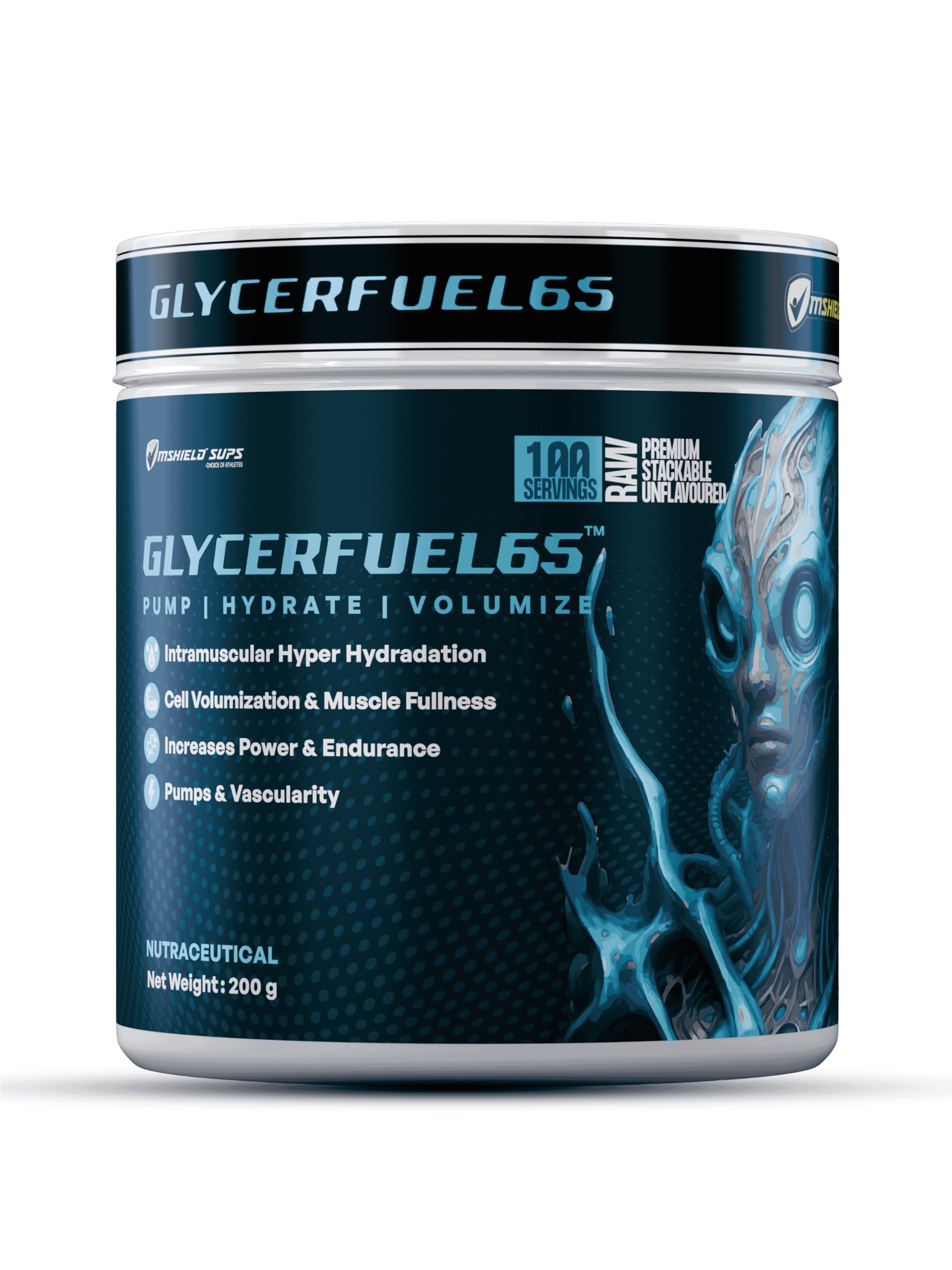 Mshield Sups GlycerFuel-65 HydroPrime | Premium Glycerol Monostearate Powder | Muscle Pump & Hyper-Hydration | 100 Servings (Unflavoured, 200g)