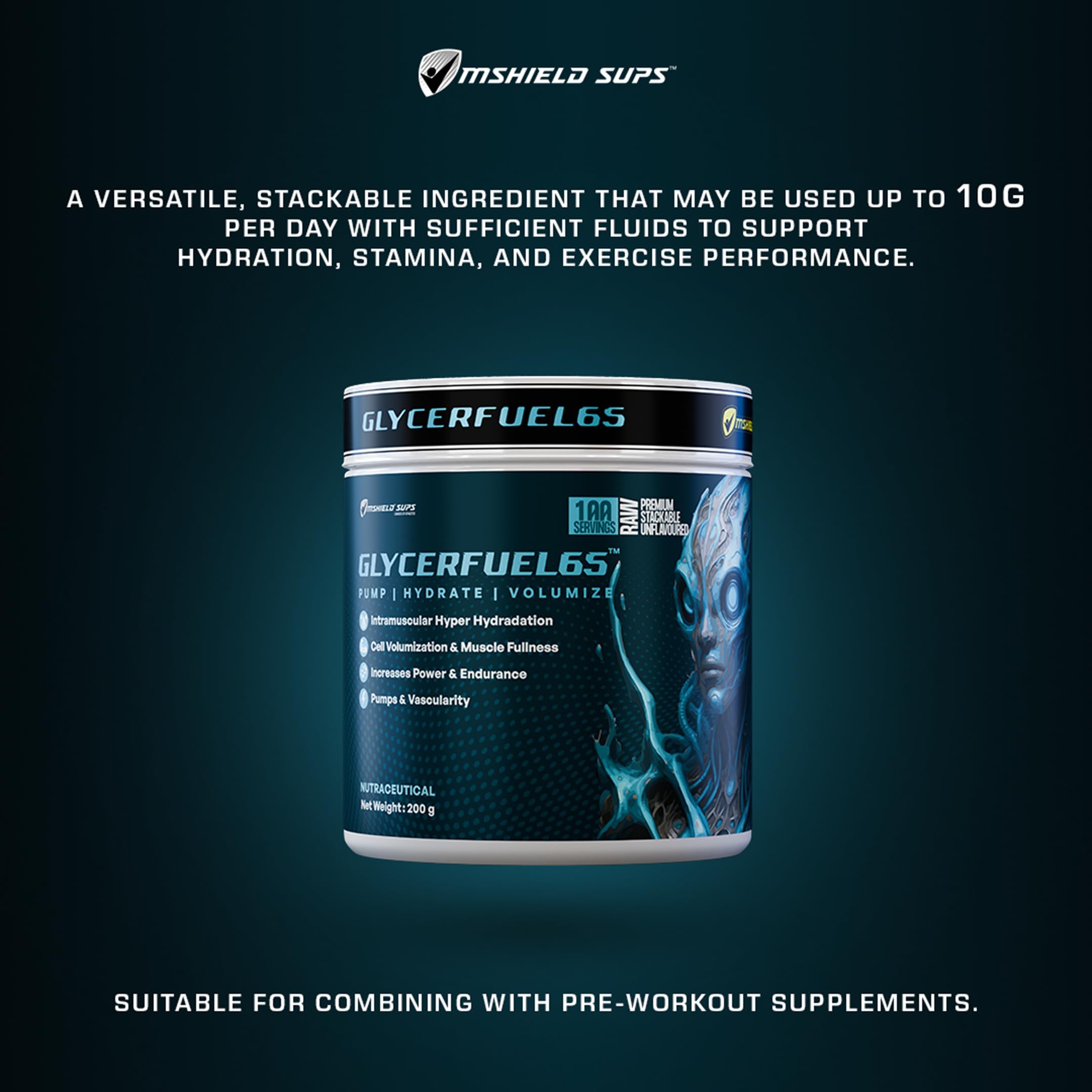 Mshield Sups GlycerFuel-65 HydroPrime | Premium Glycerol Monostearate Powder | Muscle Pump & Hyper-Hydration | 100 Servings (Unflavoured, 200g) - Image 7