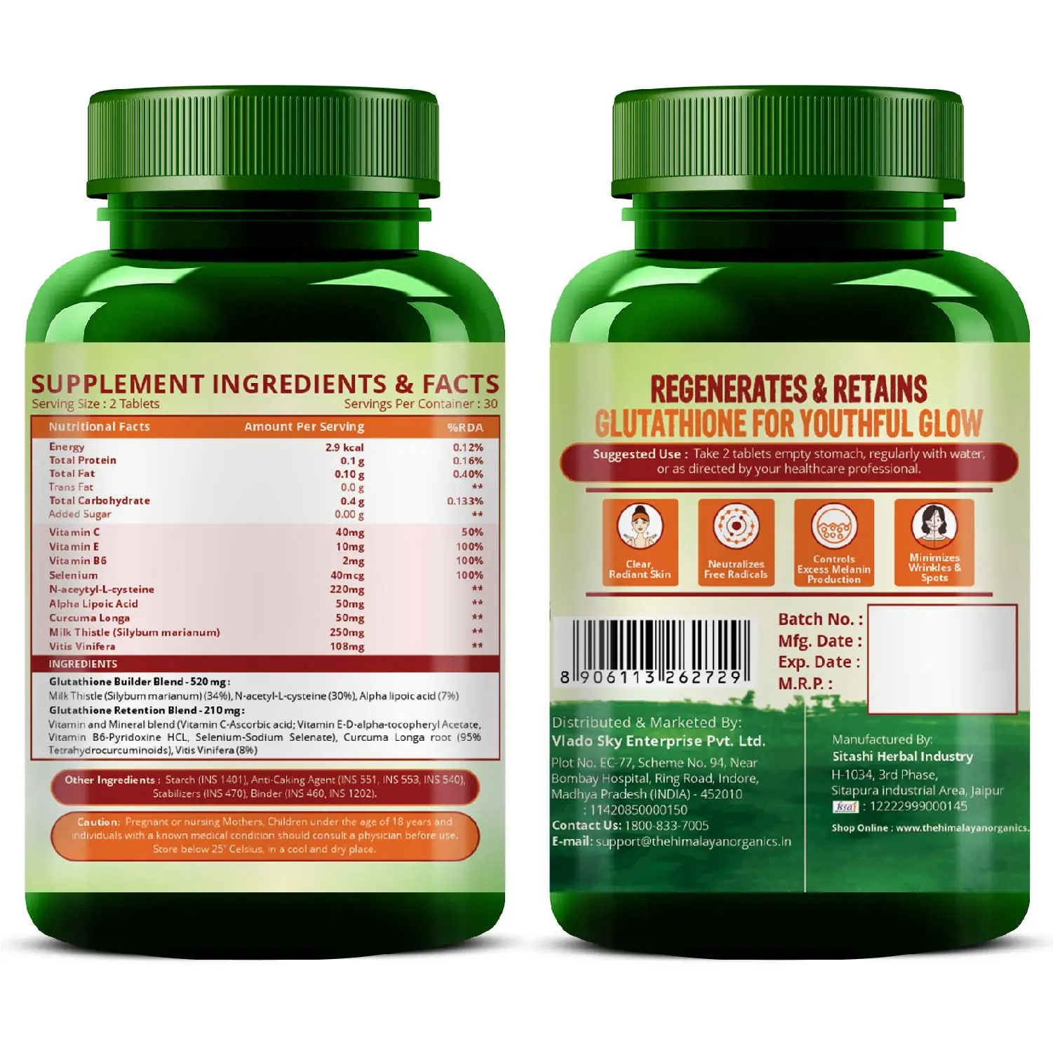 Glutathione antioxidant supplement for youthful skin