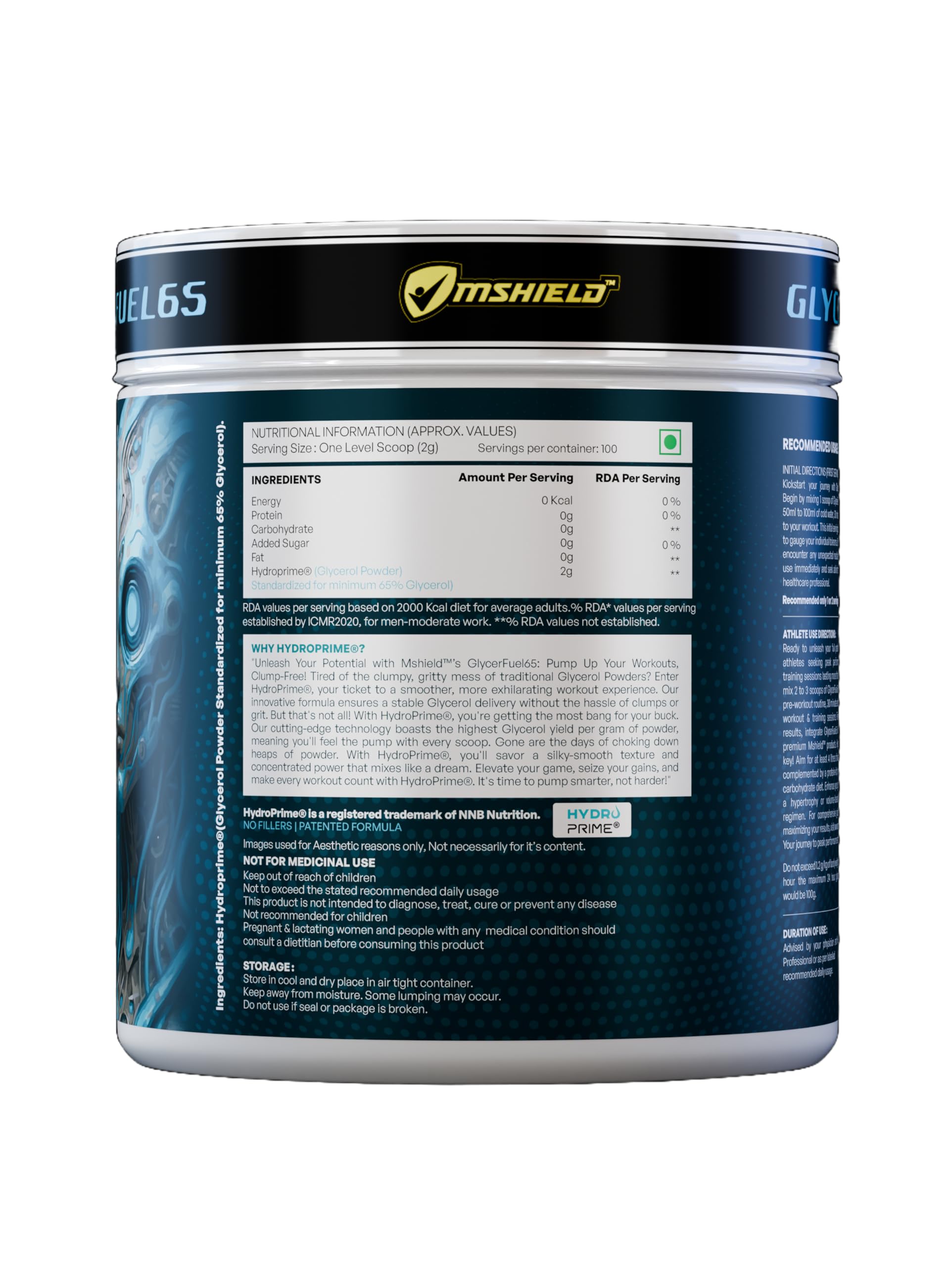 Mshield Sups GlycerFuel-65 HydroPrime | Premium Glycerol Monostearate Powder | Muscle Pump & Hyper-Hydration | 100 Servings (Unflavoured, 200g) - Image 2