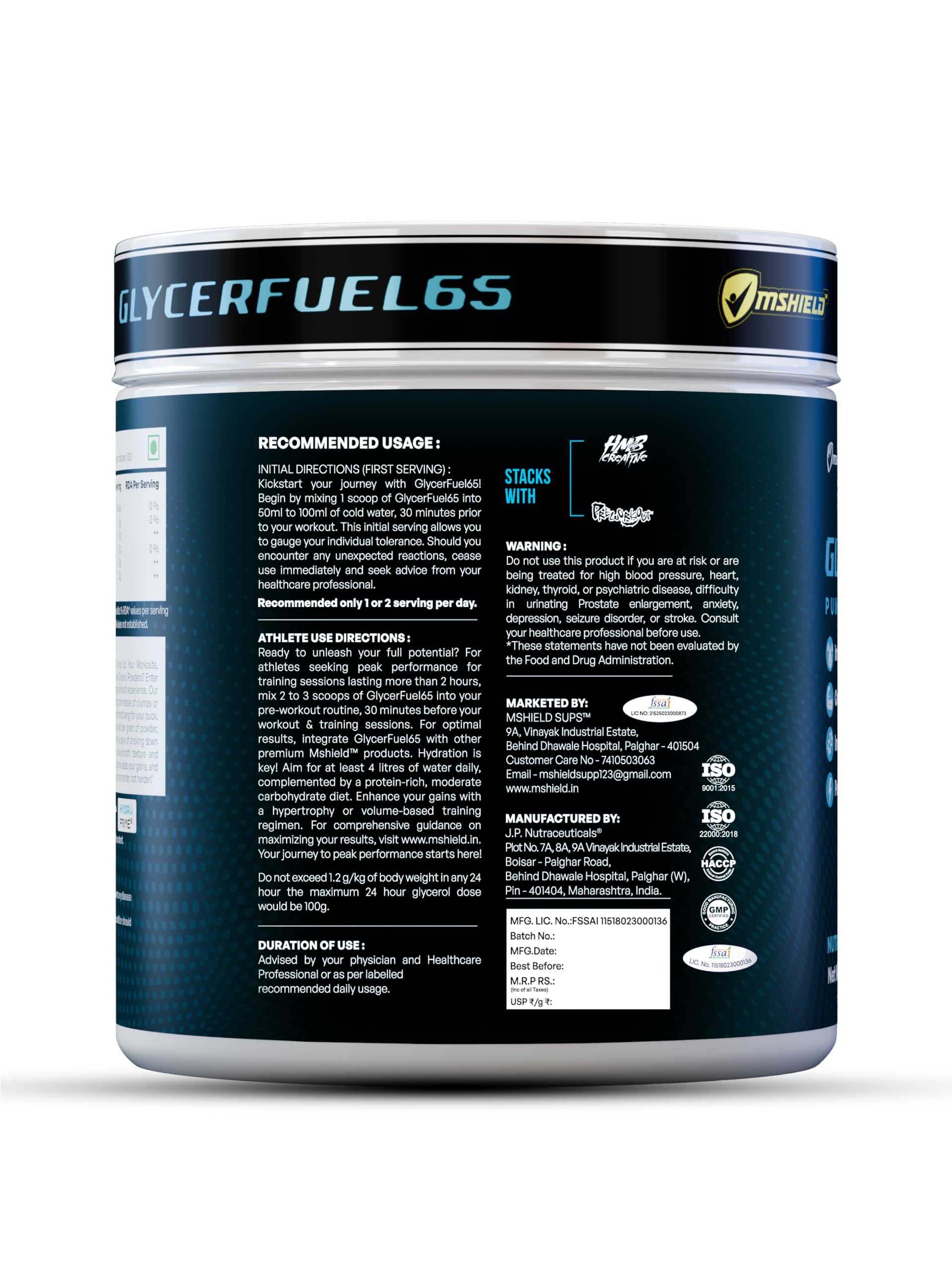 Mshield Sups GlycerFuel-65 HydroPrime | Premium Glycerol Monostearate Powder | Muscle Pump & Hyper-Hydration | 100 Servings (Unflavoured, 200g) - Image 3